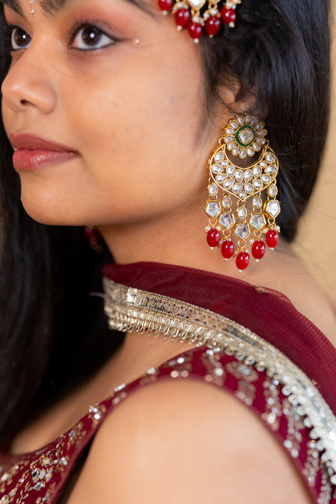 Red Raindrop Tikka & Earrings Set