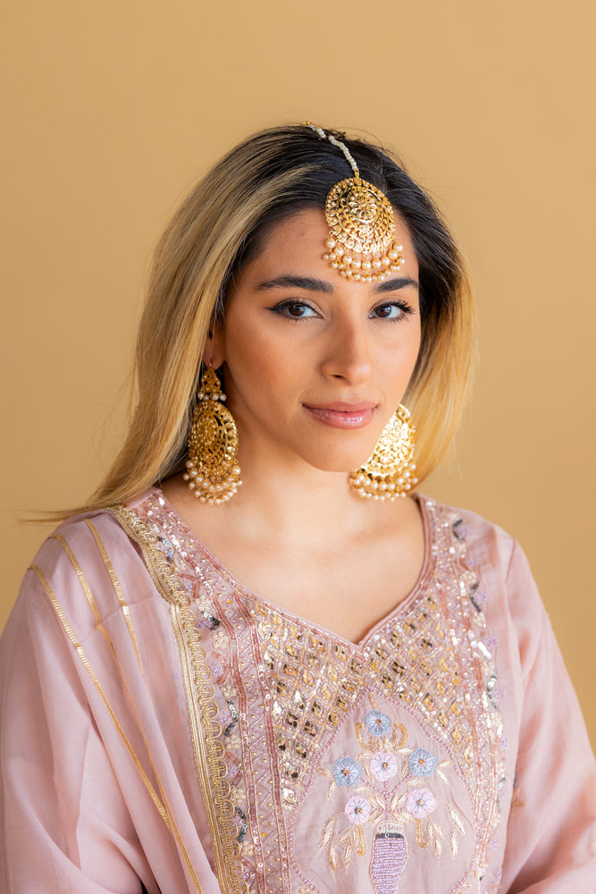 Golden Pearl Tikka & Earrings Set