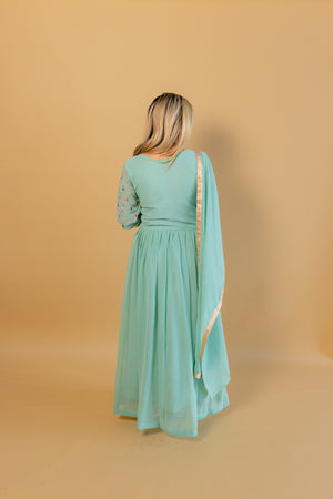 Turquoise Temptation Chiffon Georgette Gown