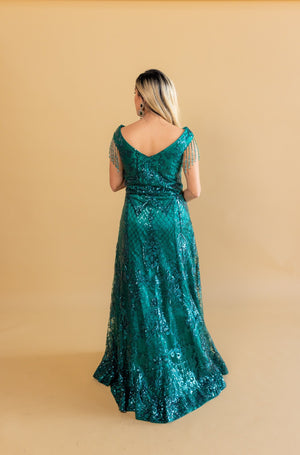 Green Shimmer Net One-piece Gown