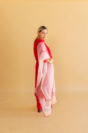 Lal Mirch Red Khadi Silk Straight Kurti Pant Suit Set