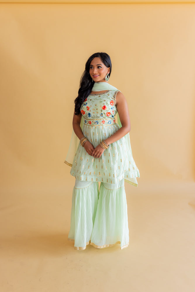 Mint Garden Georgette Sharara Suit