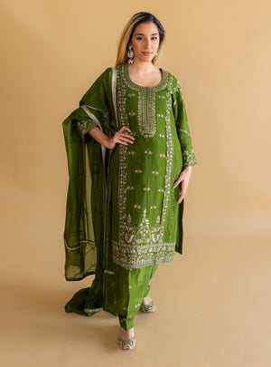 Emerald Elegance Green Organza Salwar Kameez