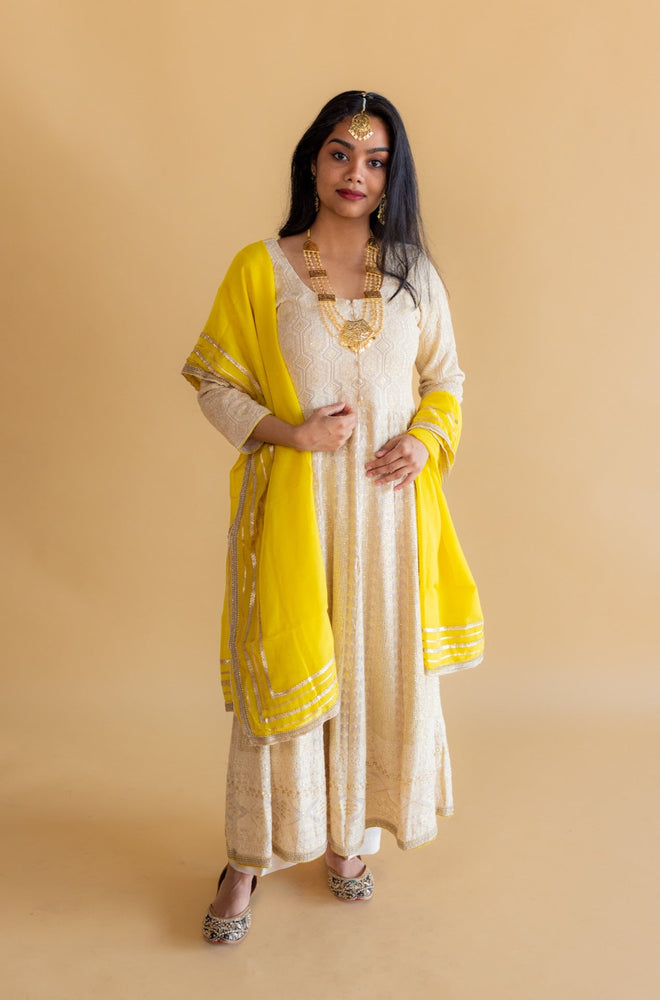 Golden Glow Georgette Lakhnavi Anarkali Pant Suit