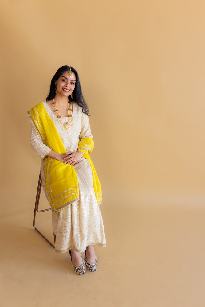 Golden Glow Georgette Lakhnavi Anarkali Pant Suit