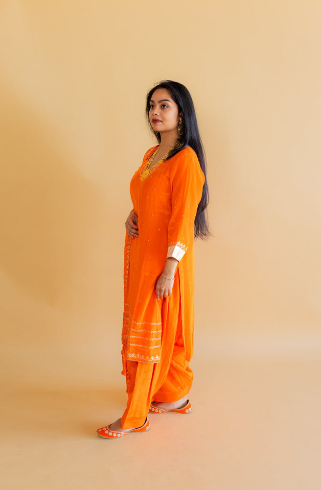 Electric Orange Pure Crepe Salwar Kameez