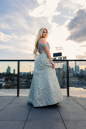 1 of 1 Pastel Green Sequin Lehenga