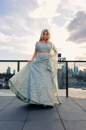 1 of 1 Pastel Green Sequin Lehenga