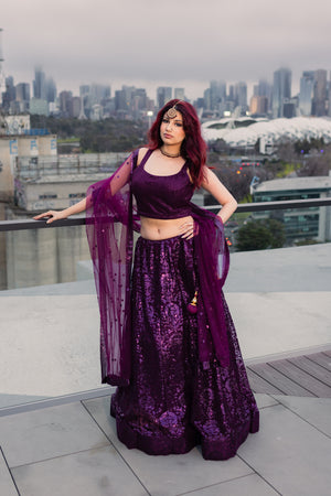 1 of 1 Wine Sequin Lehenga