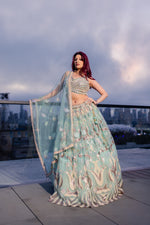 1 of 1 Teal Net Lehenga