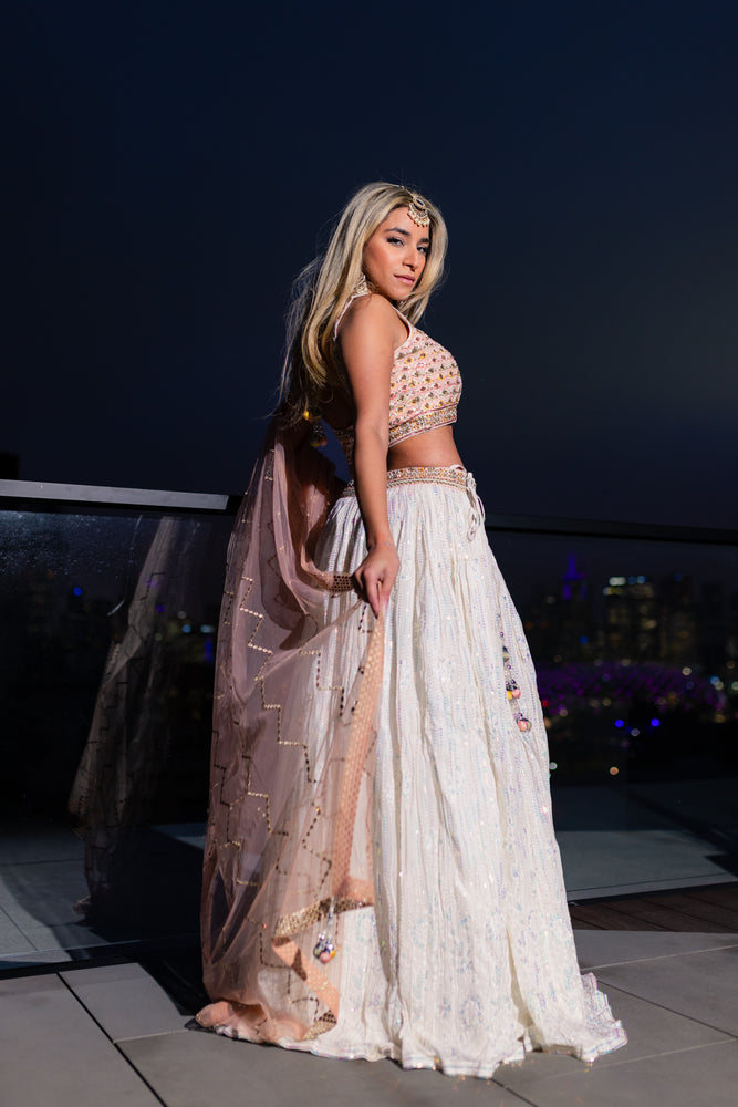 1 of 1 White & Pink Embroidered Lehenga