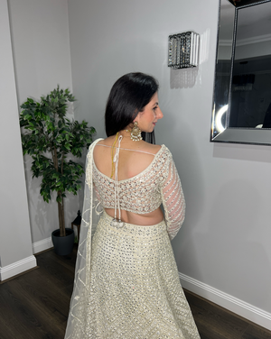 Ivory Embroidered Lehenga Set With Blouse And Dupatta