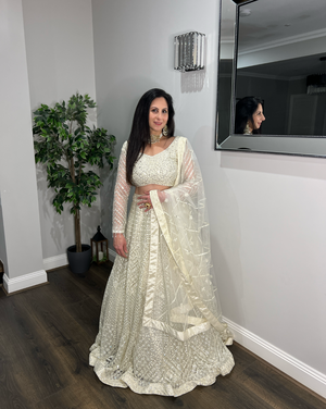 Ivory Embroidered Lehenga Set With Blouse And Dupatta