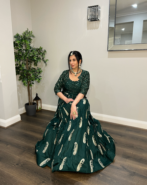 Dark Green Embroidered Lehenga Set