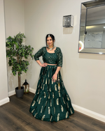 Dark Green Embroidered Lehenga Set