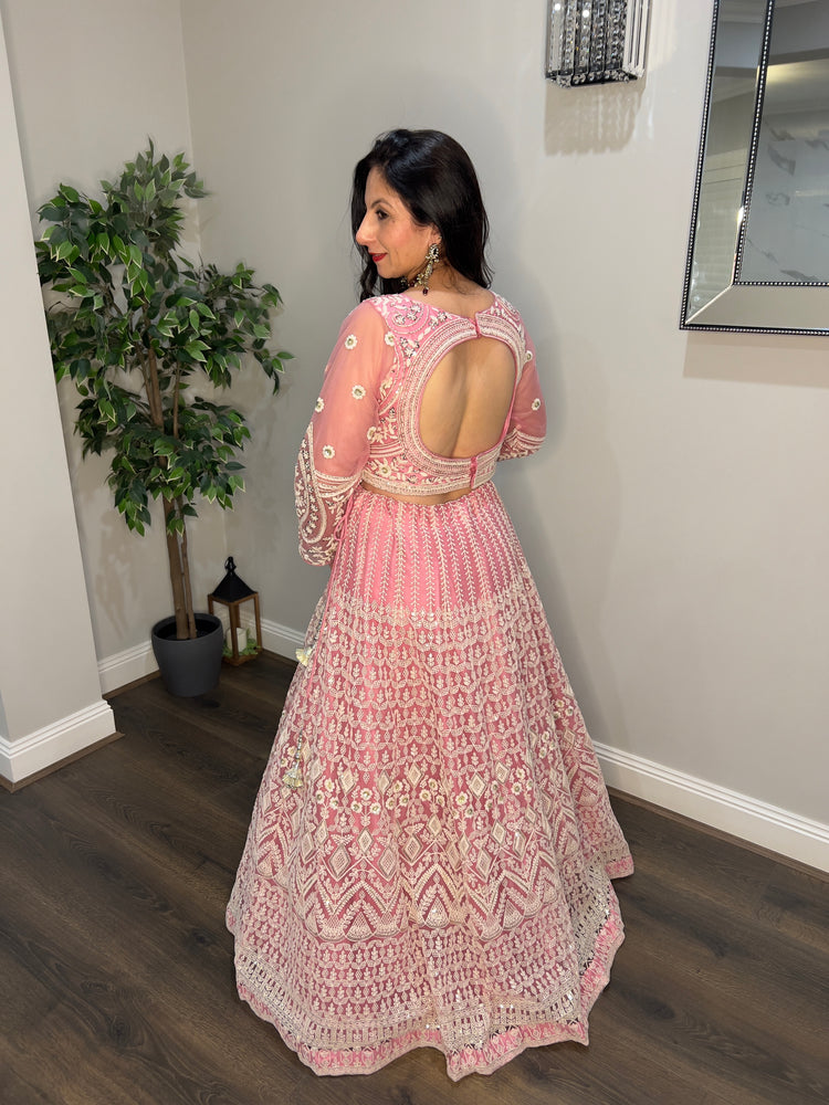 Pink Net Lehenga Set