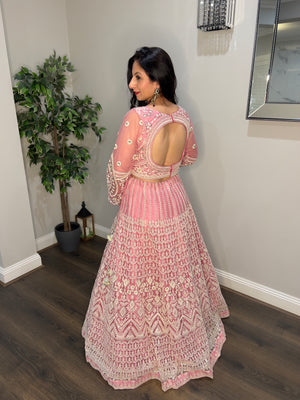 Pink Net Lehenga Set