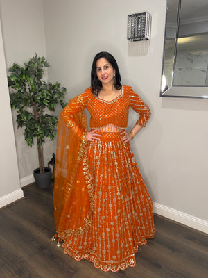 Rust Orange Georgette Reception Lehenga Set