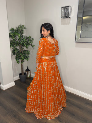 Rust Orange Georgette Reception Lehenga Set