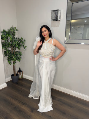 White Indo-Western Skirt with Cape Set